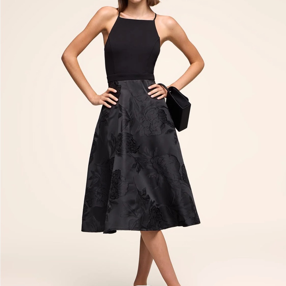 le chateau Black Floral Fit-and-Flare Midi Dress XS